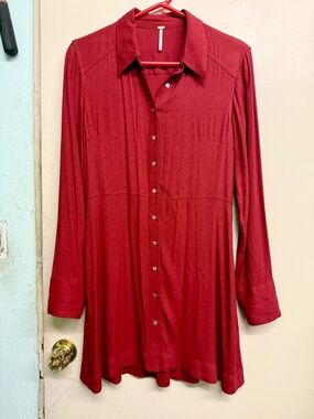 Free People Red Polka Dot Button-Down Tunic | Black Polka Dot Boho Top